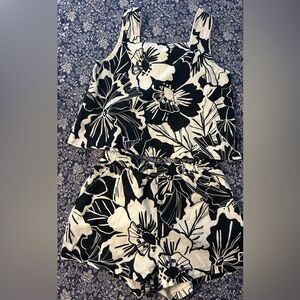 GAP Kids Linen Black & White Floral Girls Size L Matching Set Tank & Shorts